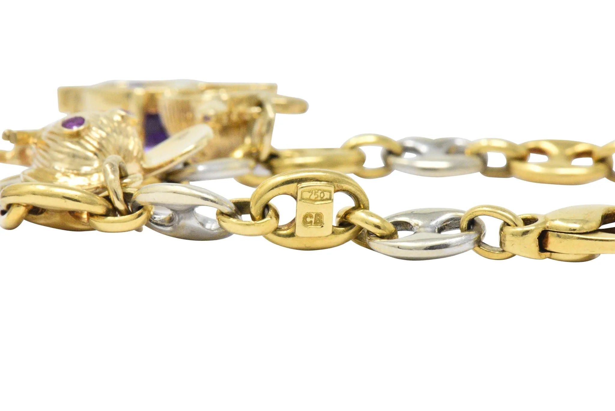 Contemporary 10.70 CTW Amethyst Two-Tone Gold Animal Charm Bracelet