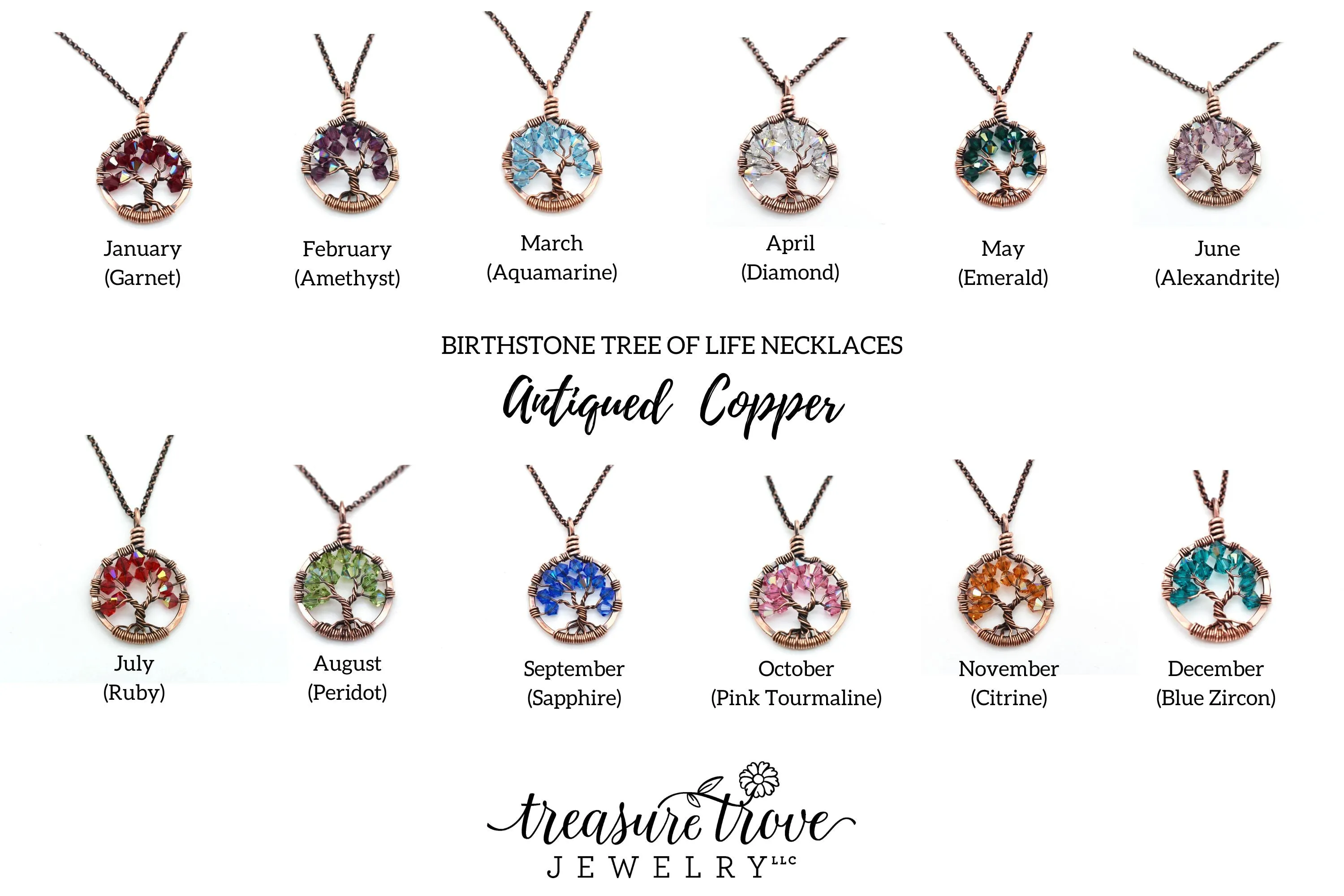 Copper Sapphire Tree of Life Crystal Necklace (September)