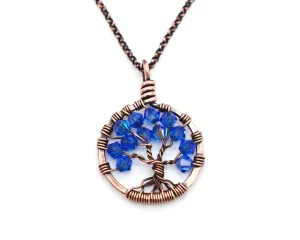 Copper Sapphire Tree of Life Crystal Necklace (September)