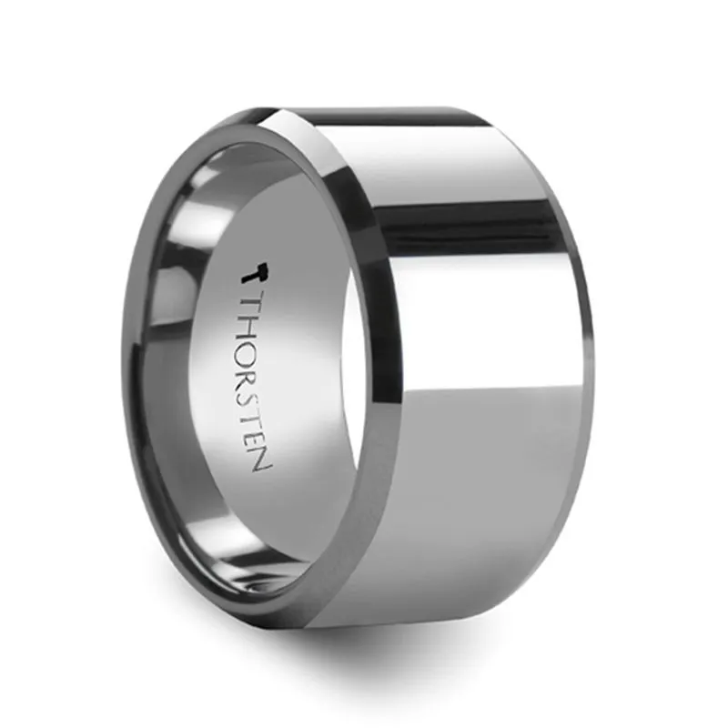 CORINTHIAN | Silver Tungsten Ring, Shiny, Beveled, 10mm, 12mm