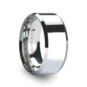 CORINTHIAN | Silver Tungsten Ring, Shiny, Beveled, 10mm, 12mm