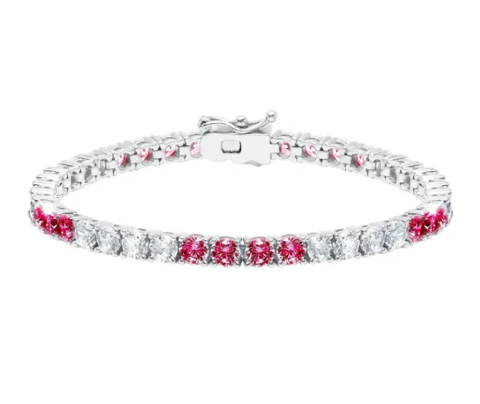 Crislu Classic Large Brilliant Tennis Bracelet in Platinum with Rubies