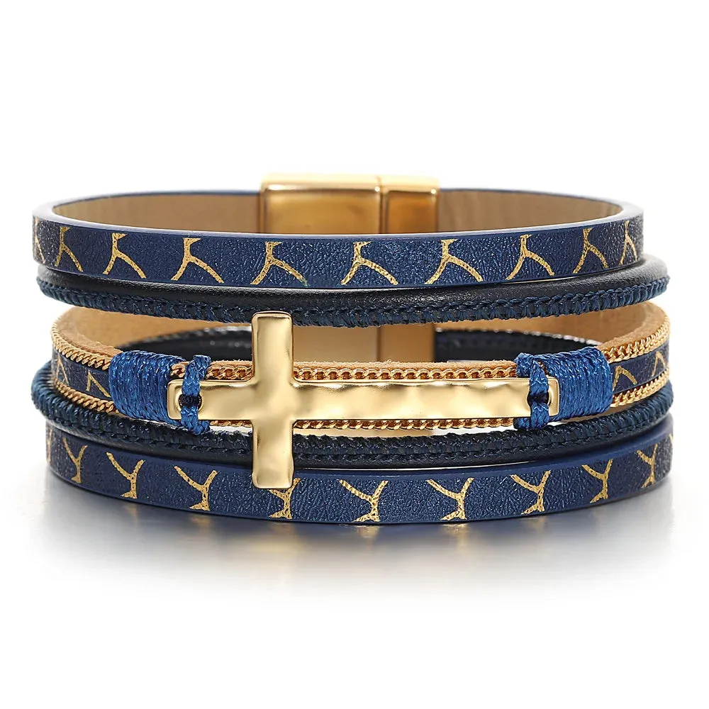 'Cross' Charm Cuff Bracelet - navy