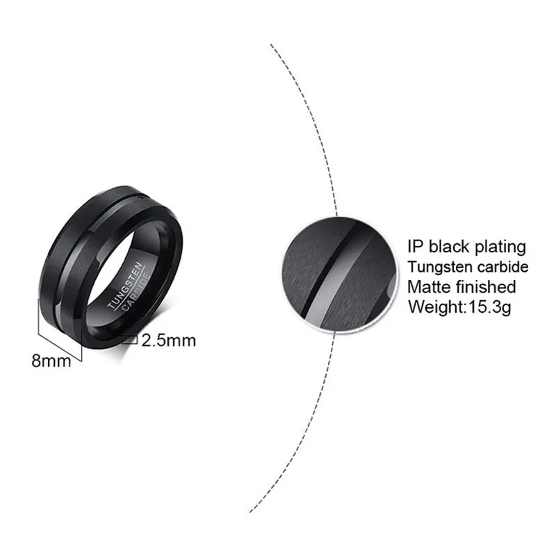 Custom Engraved Mens Tungsten Wedding Band Black