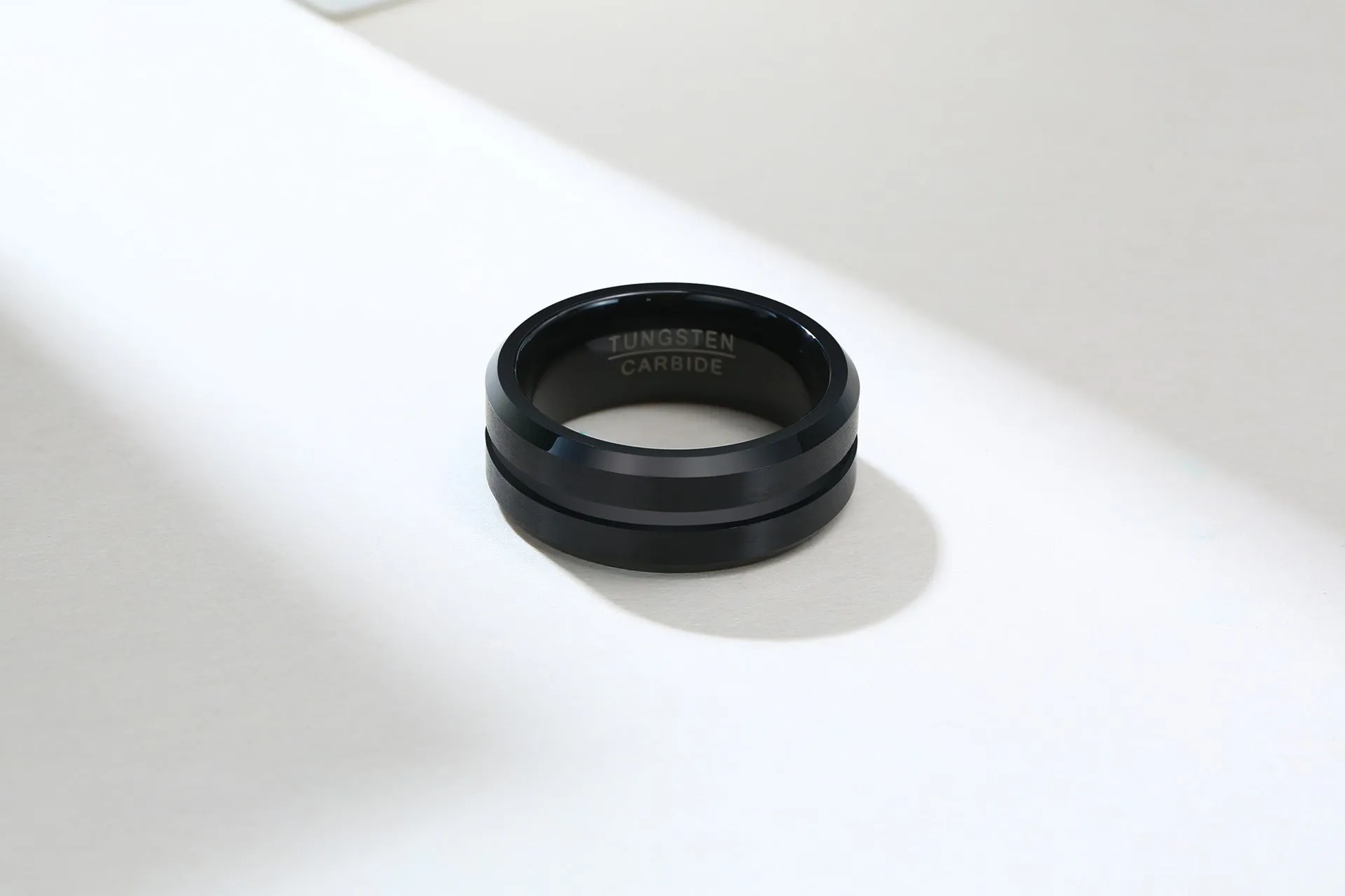 Custom Engraved Mens Tungsten Wedding Band Black