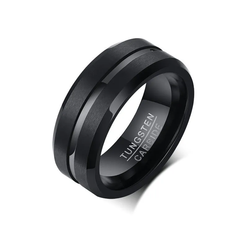 Custom Engraved Mens Tungsten Wedding Band Black