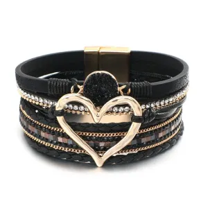 'Dalgu' Heart Charm Cuff Bracelet - black