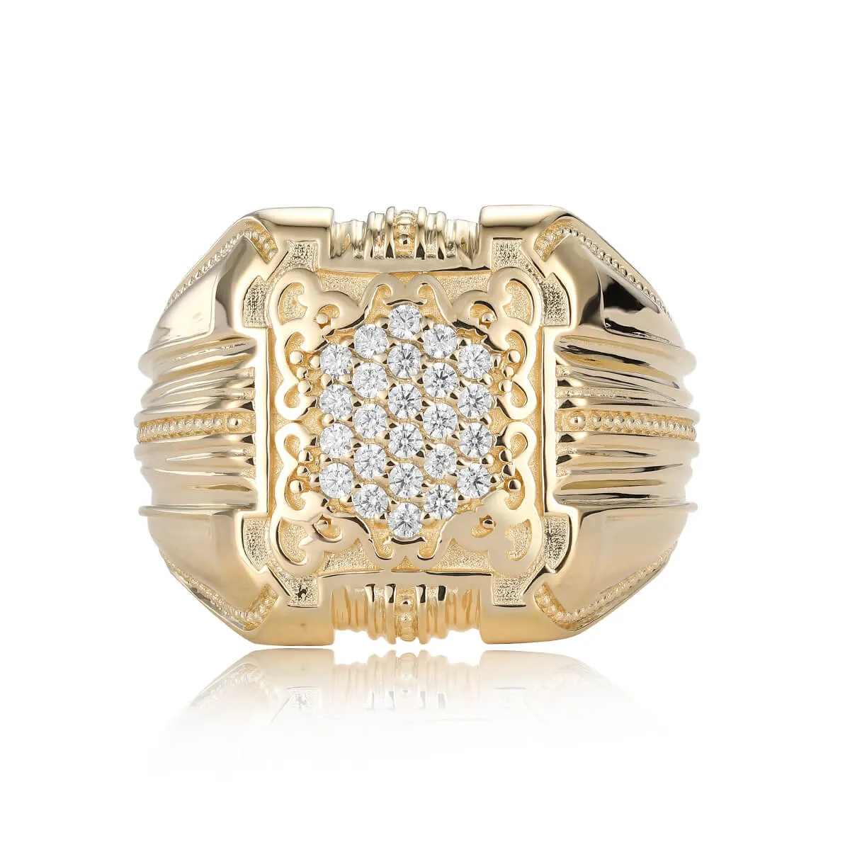 Diamond Signet Ring With Pattern Border