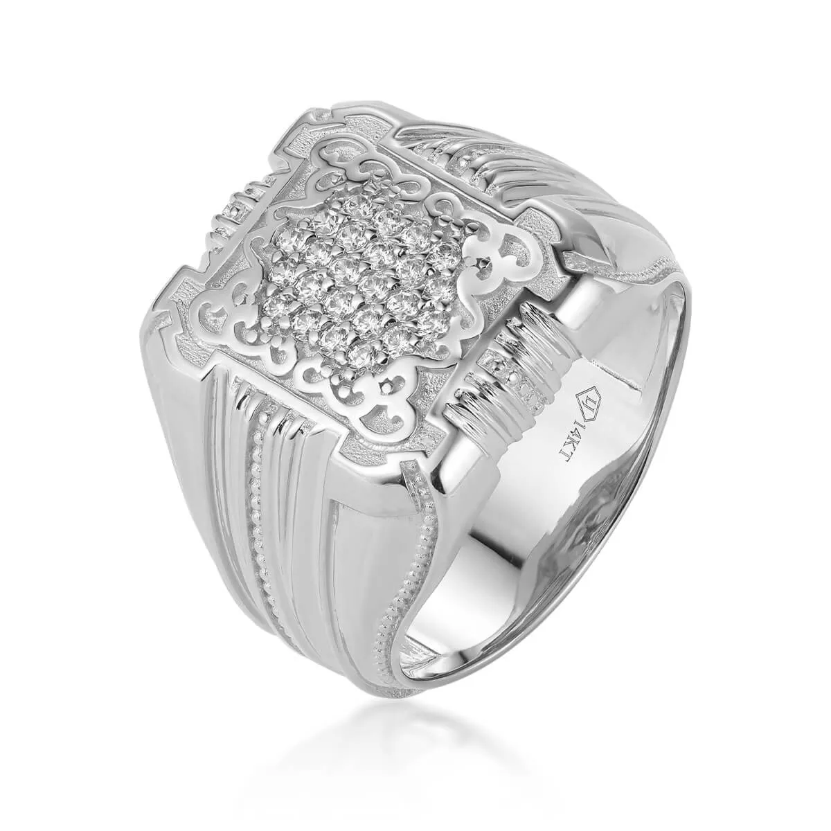 Diamond Signet Ring With Pattern Border