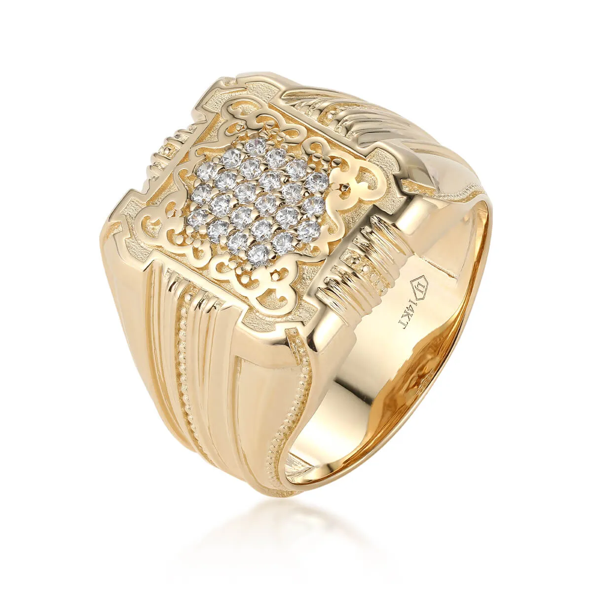 Diamond Signet Ring With Pattern Border