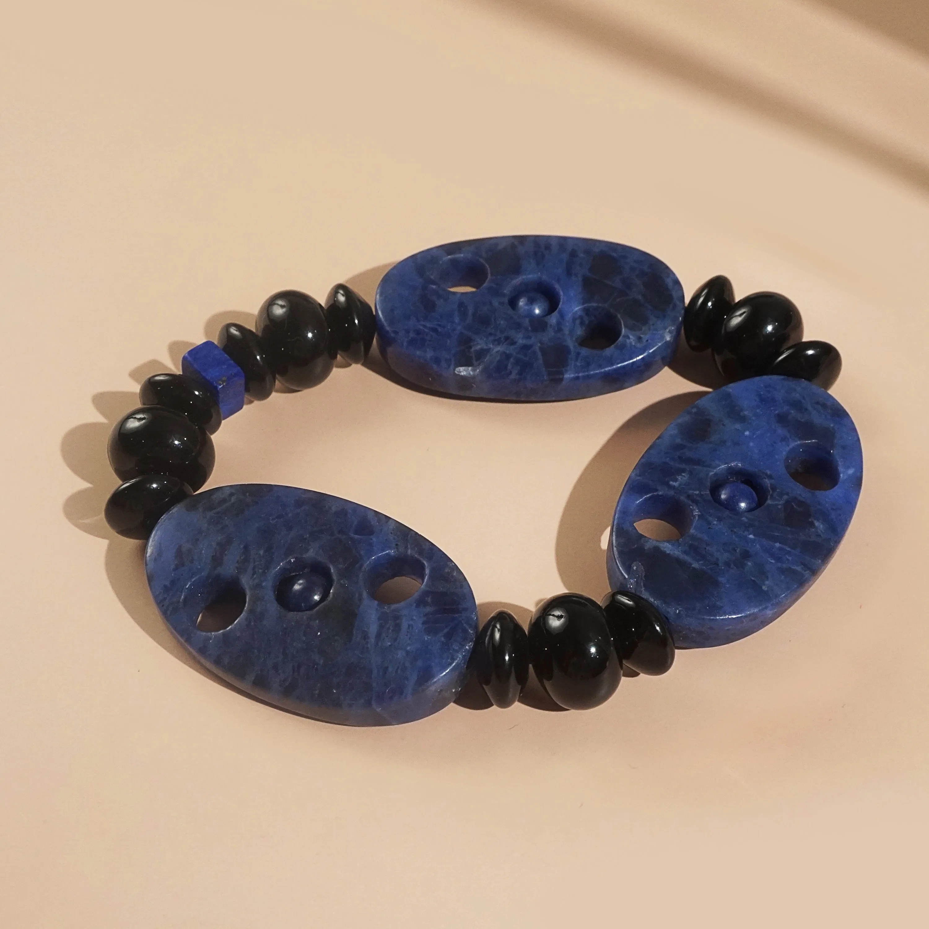 Dumortierite, Black Onyx, and Lapis Lazuli Mixed Gemstones