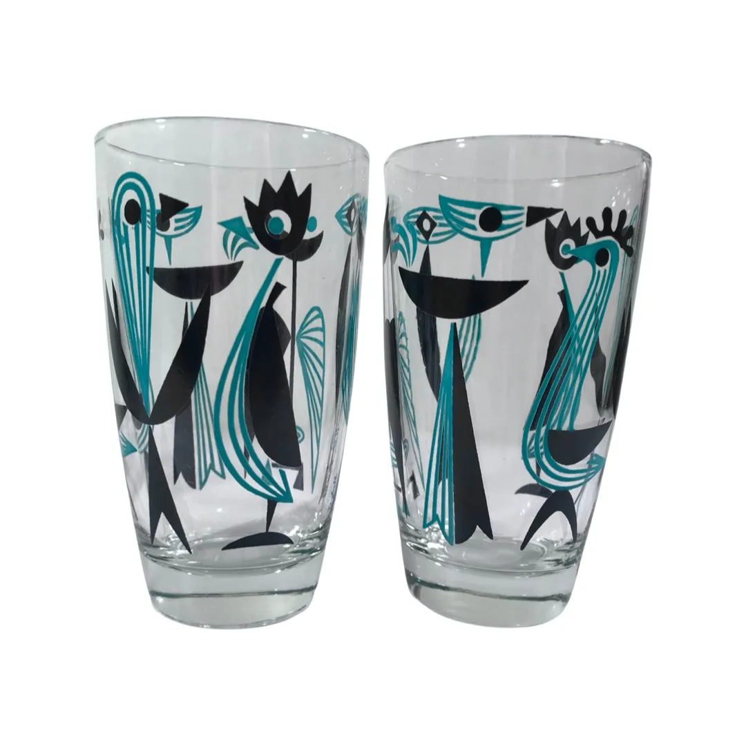 Dyball Signed Turquoise Atomic Birds Glasses (Set of 5)