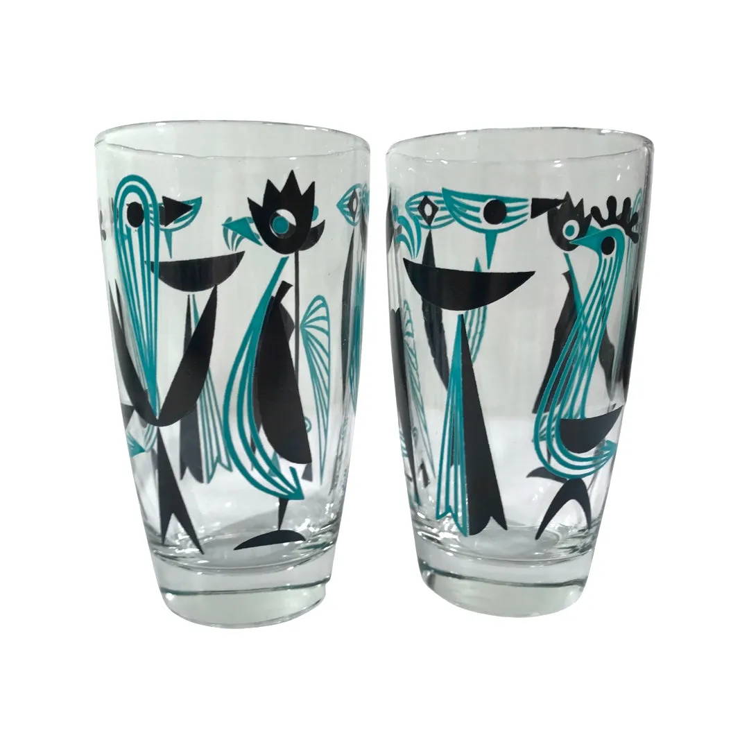 Dyball Signed Turquoise Atomic Birds Glasses (Set of 5)