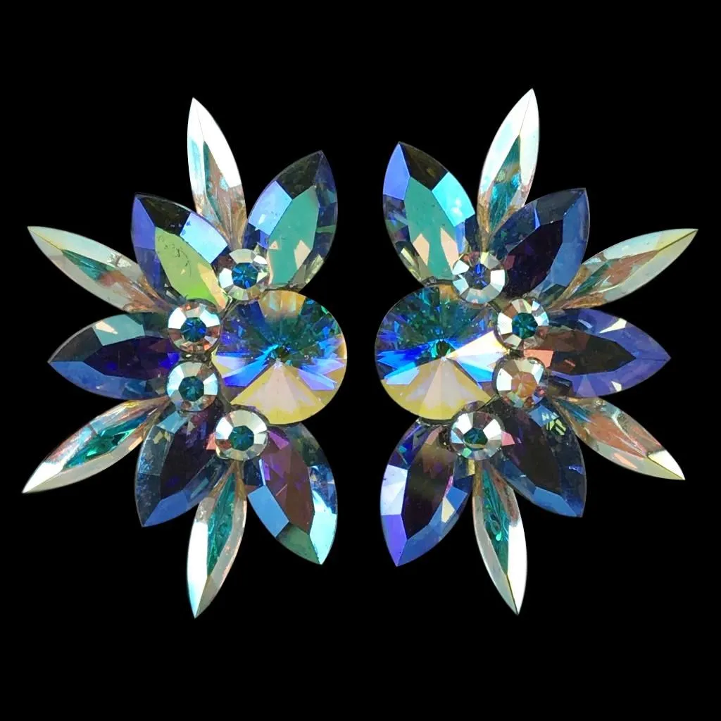 Earrings, Light Sapphire AB - Crystal AB Rhinestones