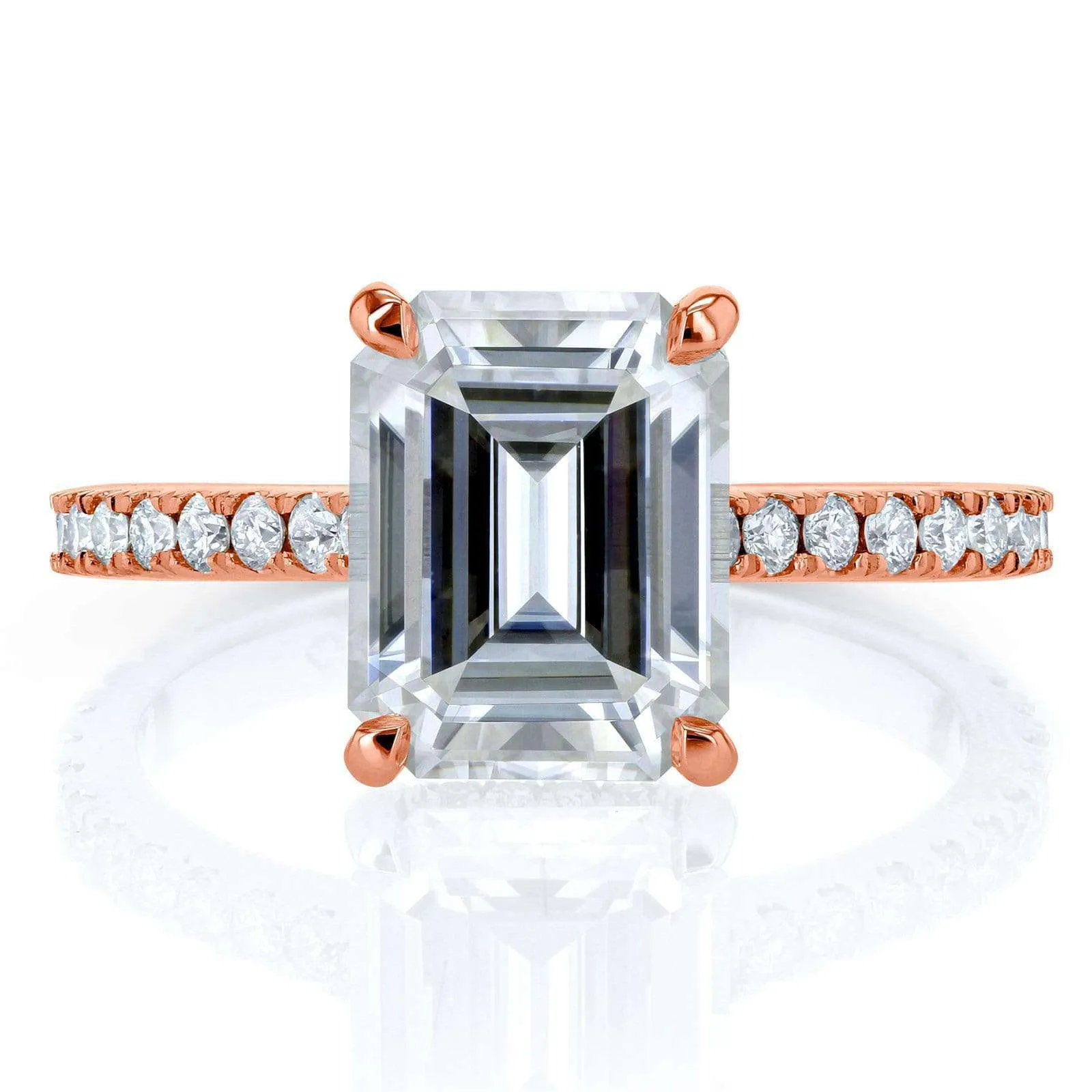 Emerald-cut Moissanite and Diamond Engagement Ring 2 7/8 CTW 14k Rose Gold