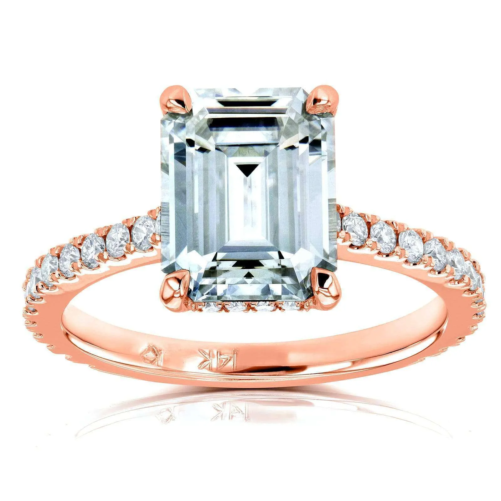 Emerald-cut Moissanite and Diamond Engagement Ring 2 7/8 CTW 14k Rose Gold