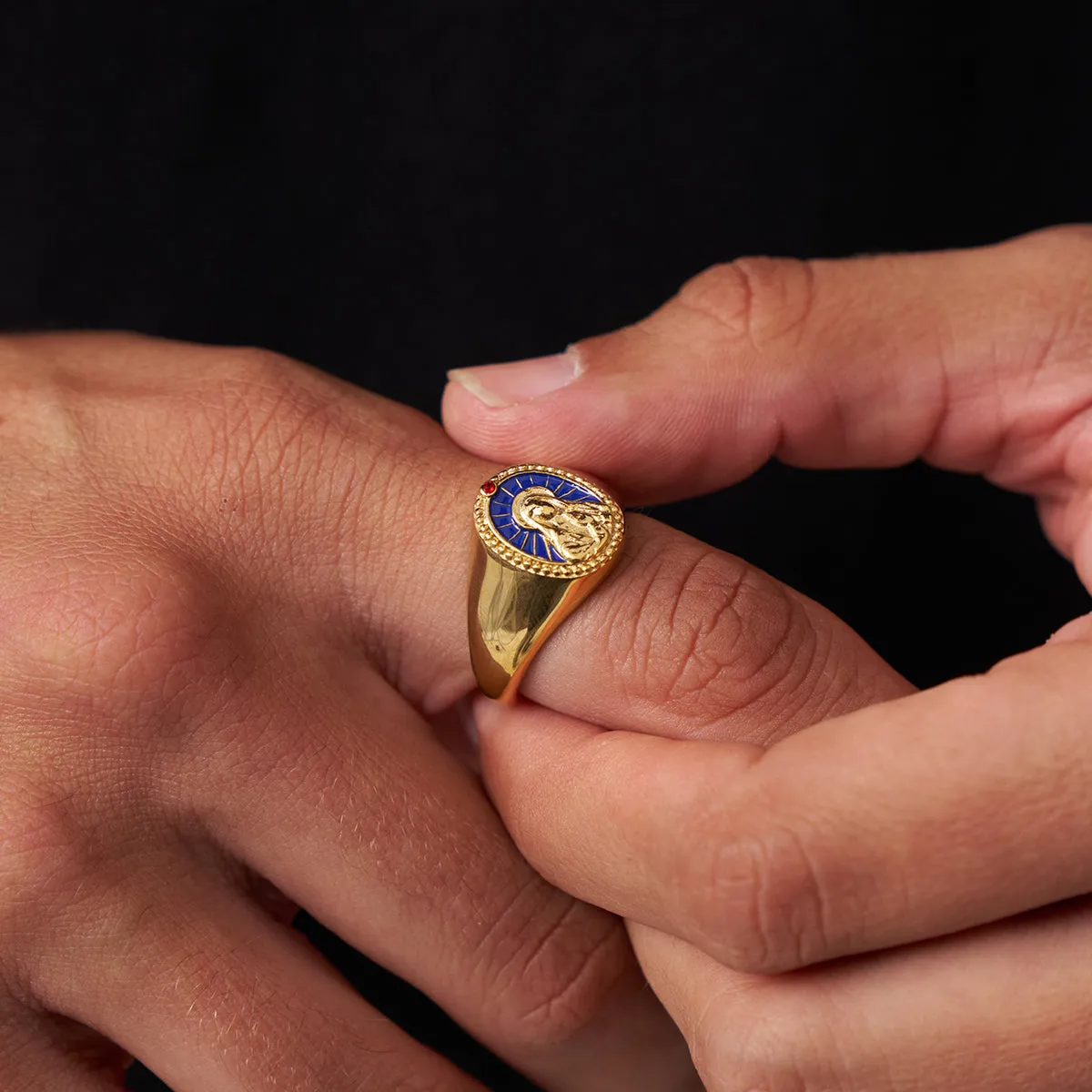 Enamel Virgin Mary Signet Ring (Gold)