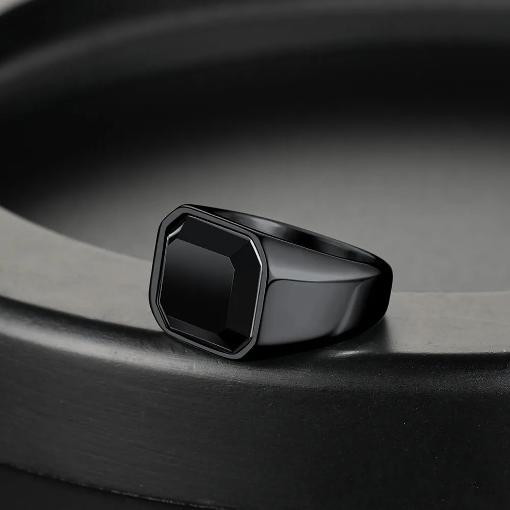 Engraved Black Onyx Signet Ring for Men