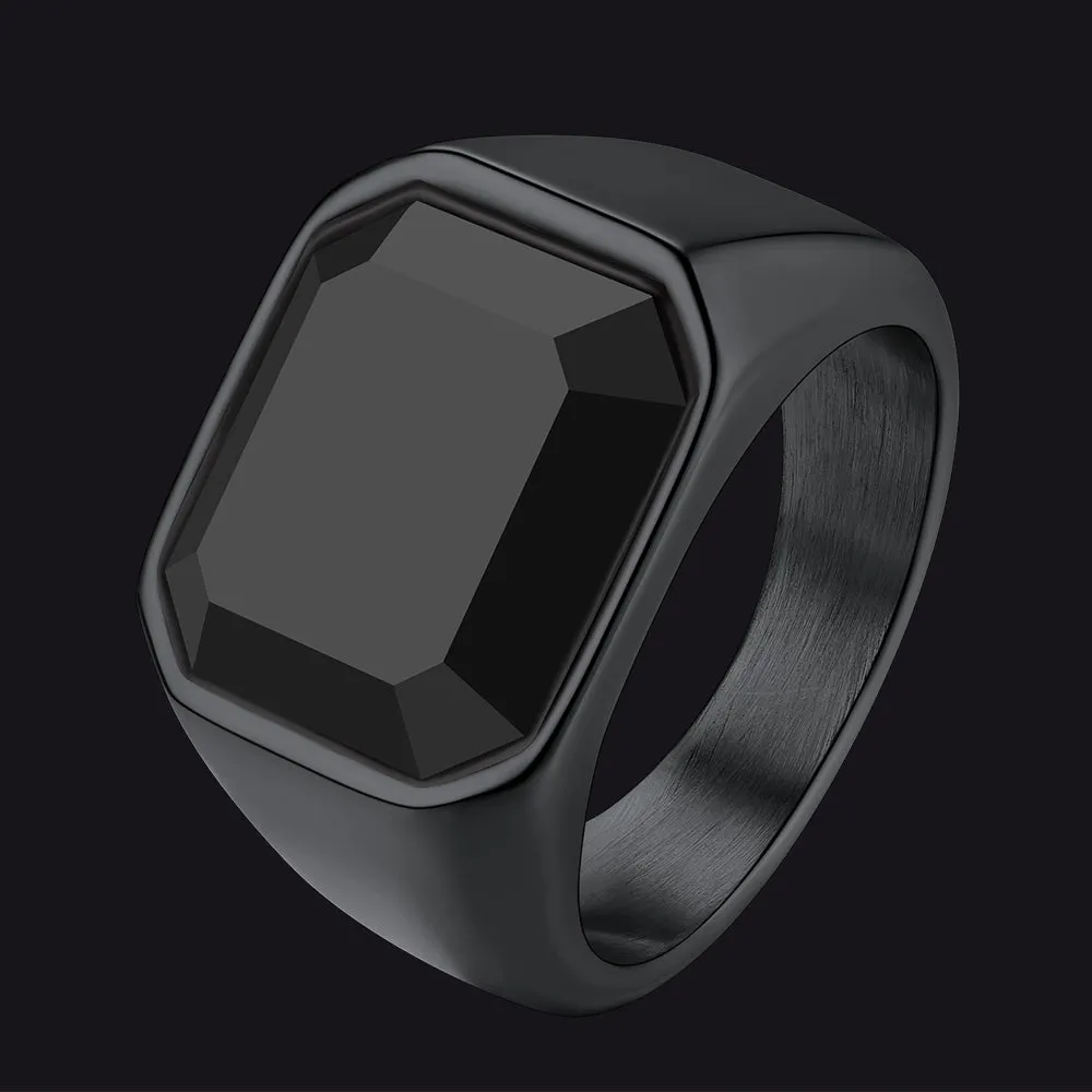 Engraved Black Onyx Signet Ring for Men