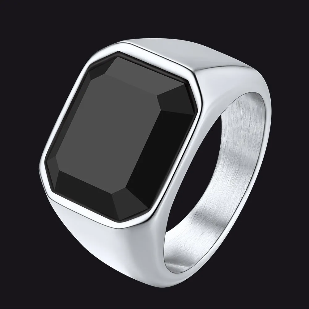 Engraved Black Onyx Signet Ring for Men