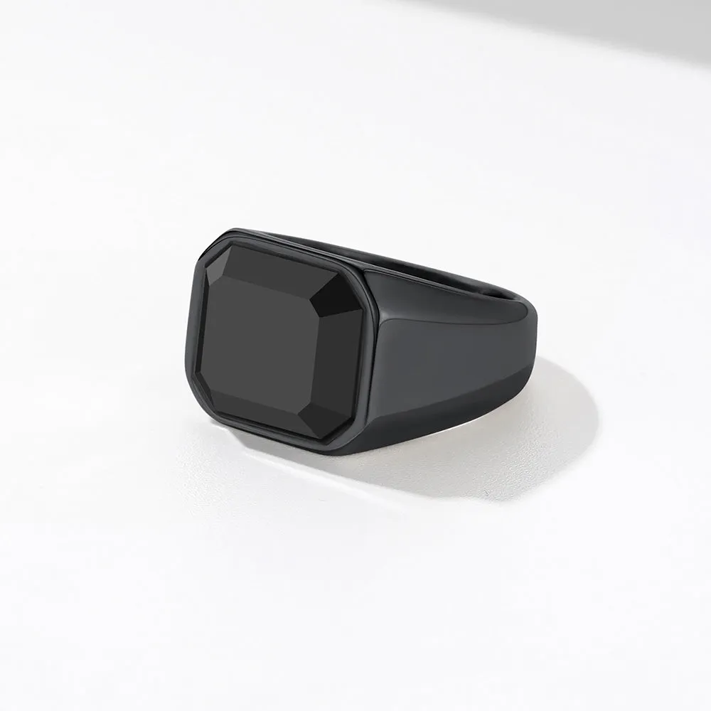 Engraved Black Onyx Signet Ring for Men