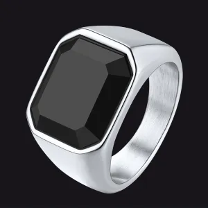 Engraved Black Onyx Signet Ring for Men