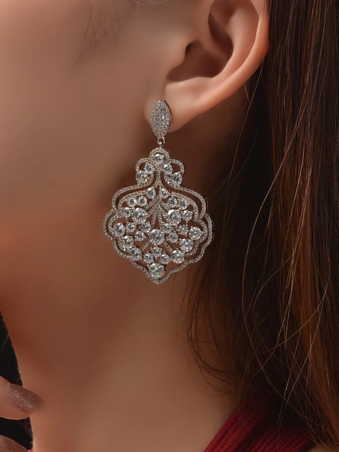 Event Chandelier Earrings 925 Sterling Silver Zircon Luxury Statement Earrings