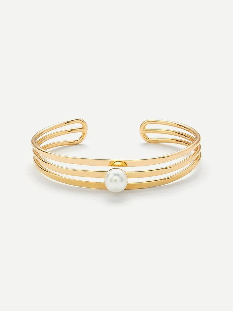 Faux Pearl Open Cuff Bracelet