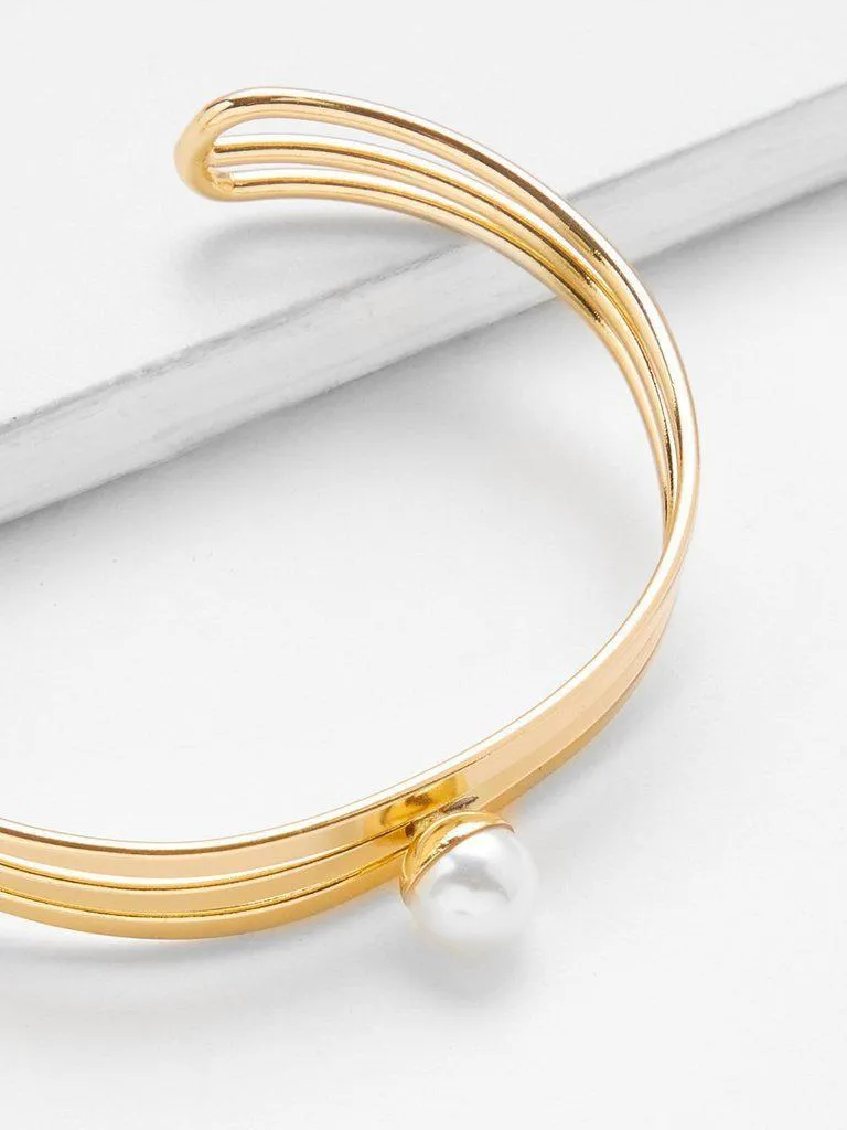 Faux Pearl Open Cuff Bracelet