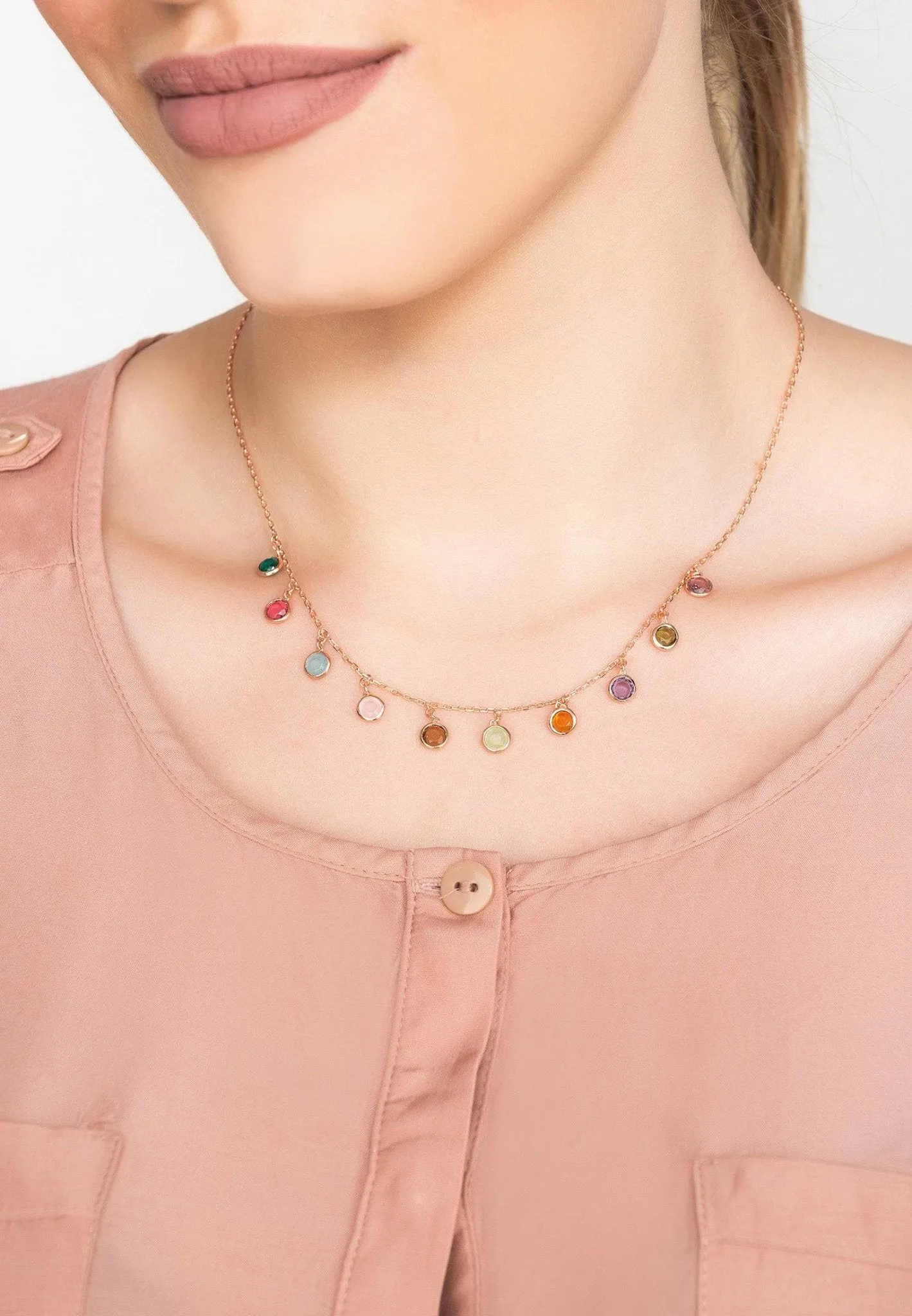 Florence Multi Coloured Gemstone Necklace Rosegold