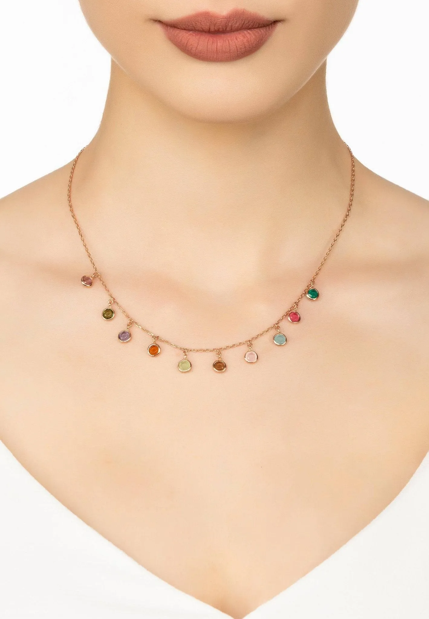 Florence Multi Coloured Gemstone Necklace Rosegold