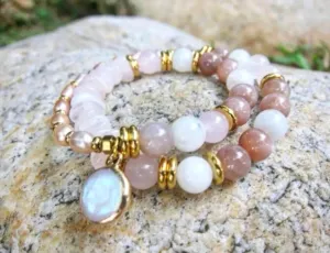 Full Moon Bracelet in Sunstone, Moonstone, Rose Quartz and Freshwater Pearls