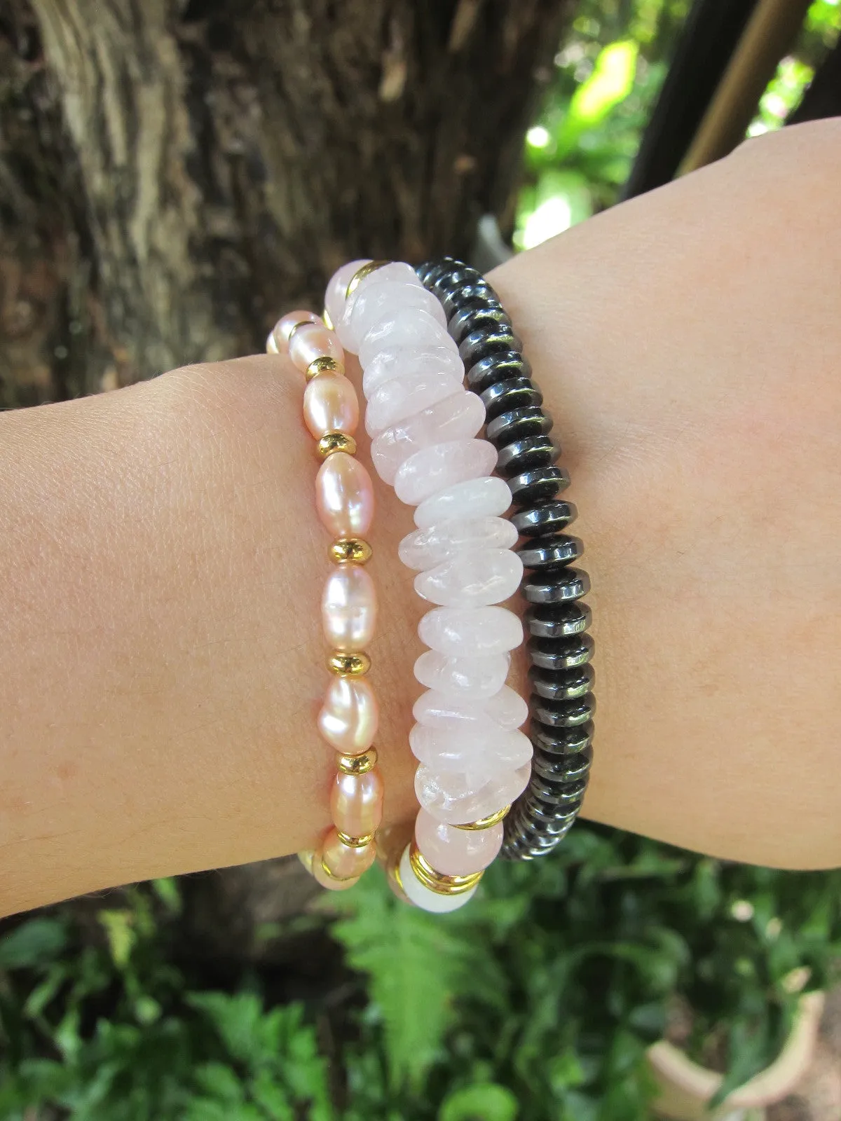 Full Moon Bracelet in Sunstone, Moonstone, Rose Quartz and Freshwater Pearls