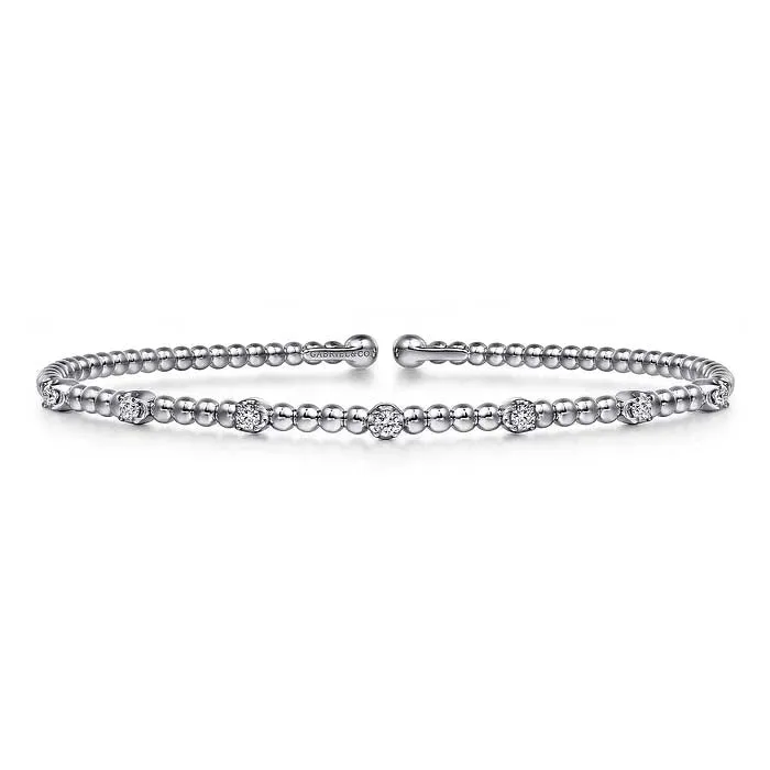 Gabriel & Co. .20CTW Bujukan Bead Cuff Bracelet with Diamond Stations in 14K White Gold