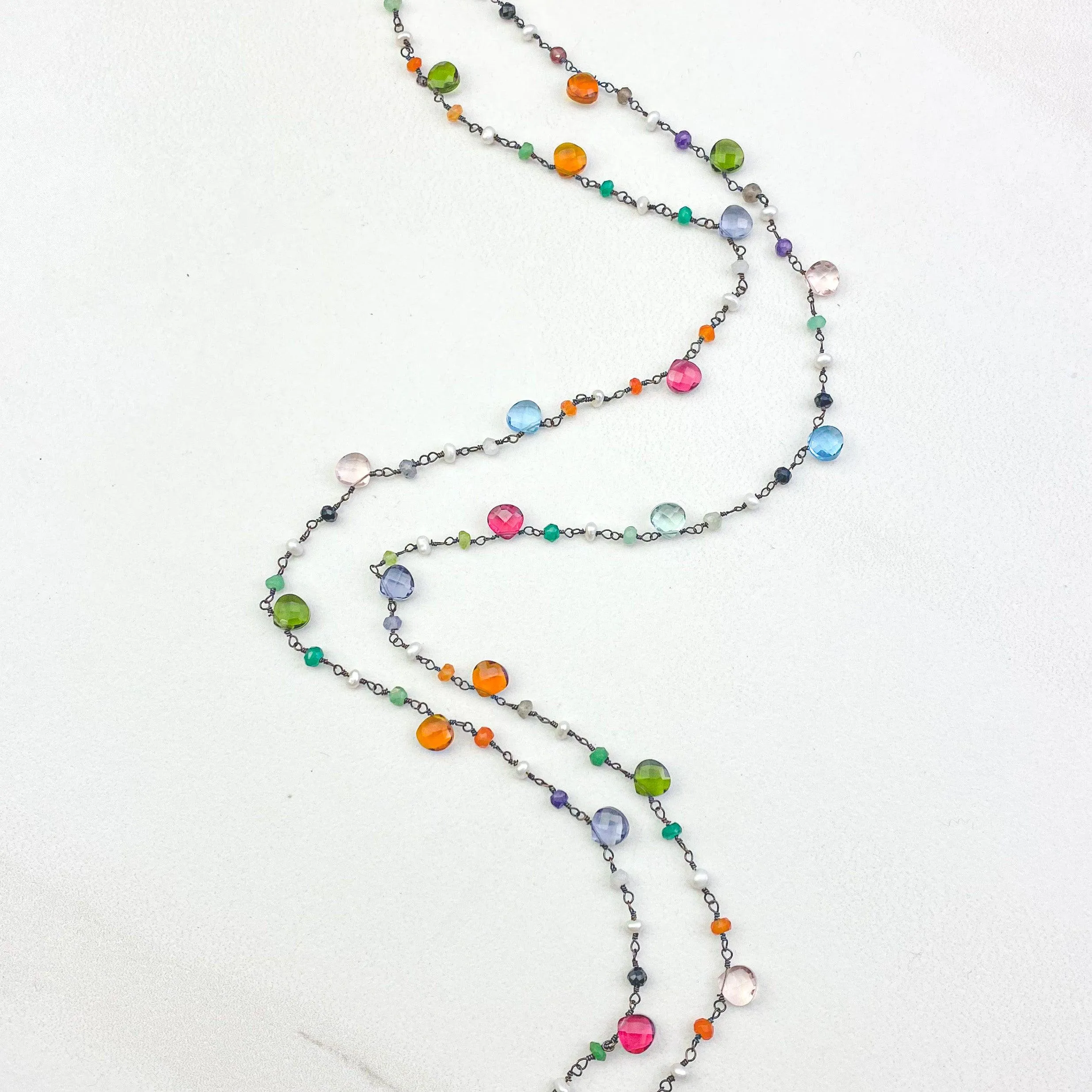 Gems and Pearls Long Layering Necklace