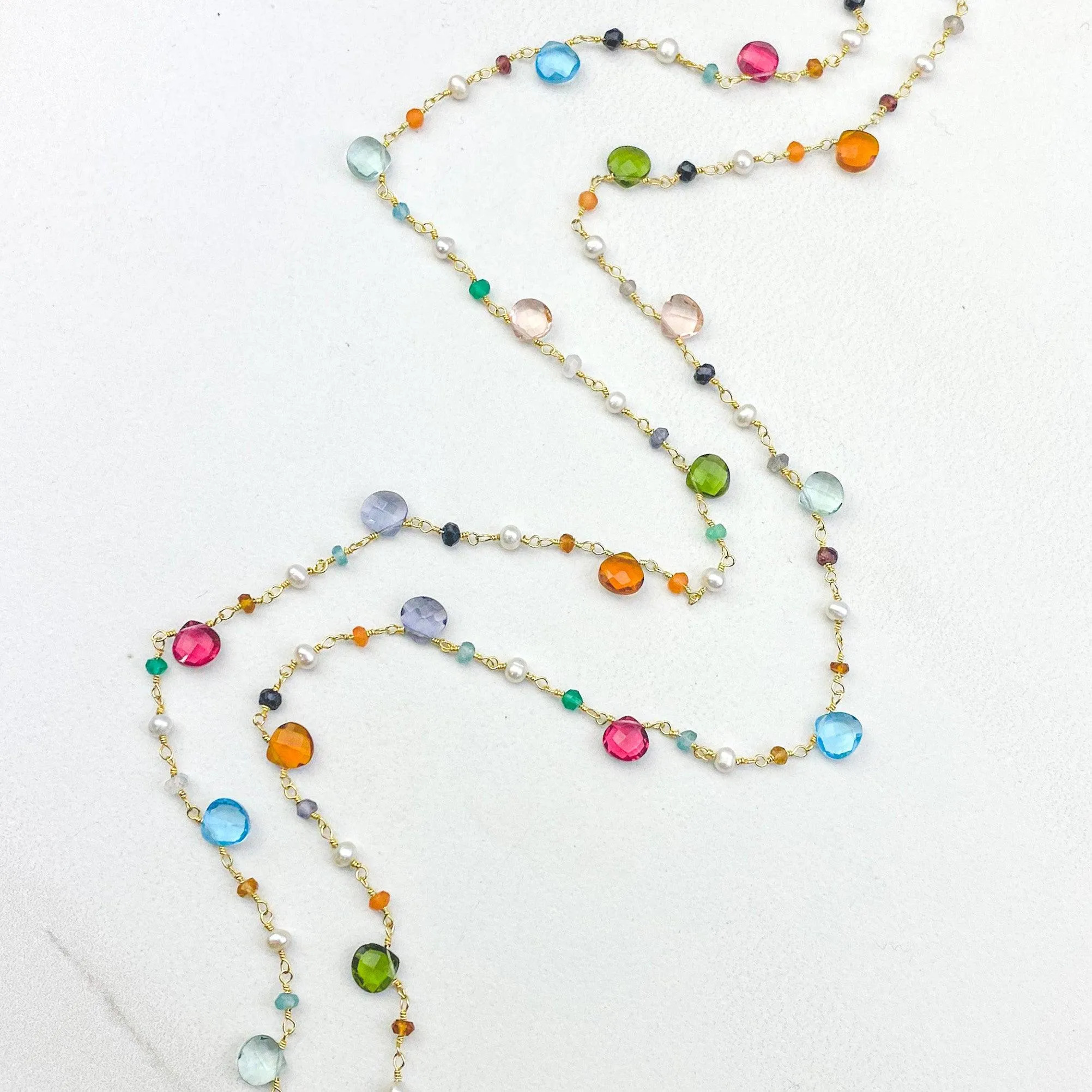 Gems and Pearls Long Layering Necklace