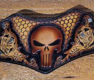 Genuine Leather Tooled Handcrafted Custom Punisher Cuff Bracelet