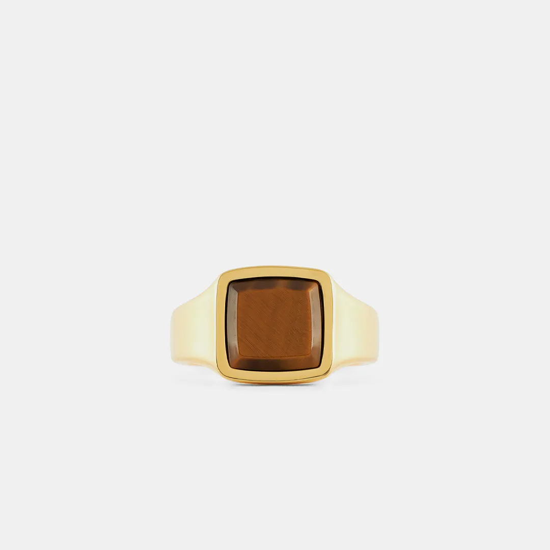 Gold Cushion Tigers Eye Ring