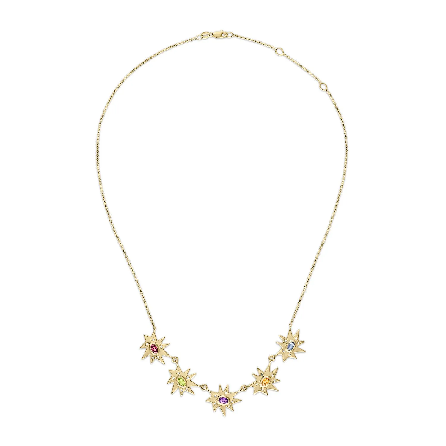 Gold Five Star Midi KAPOW! Necklace with Rainbow Gemstones and Diamonds