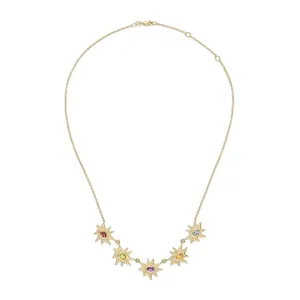 Gold Five Star Midi KAPOW! Necklace with Rainbow Gemstones and Diamonds