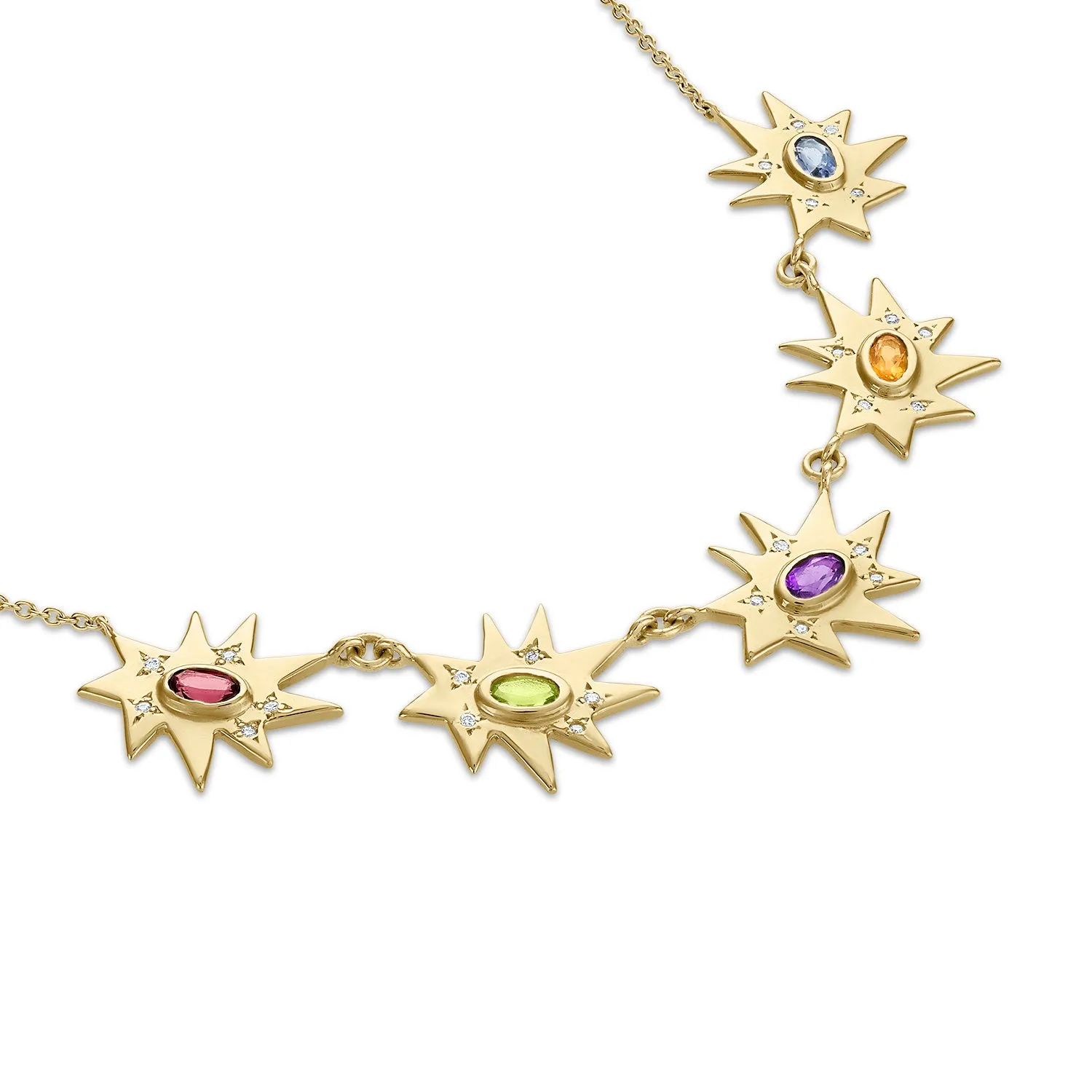 Gold Five Star Midi KAPOW! Necklace with Rainbow Gemstones and Diamonds