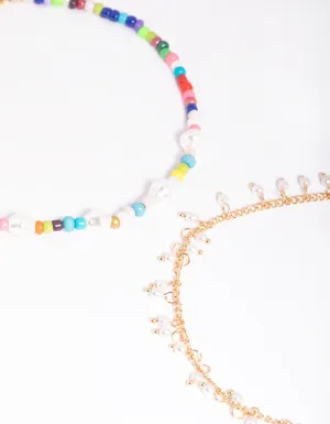 Gold Pearl Anklet Set