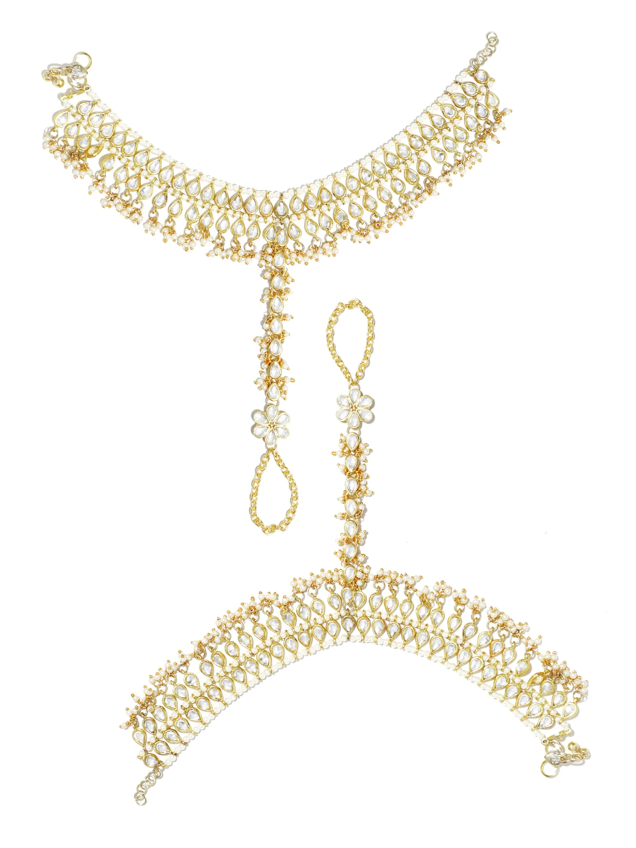 Gold Plated Tassel Beads Kundan Anklets