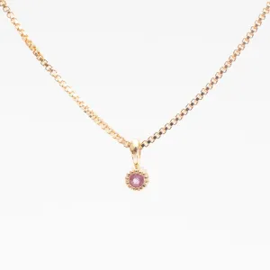 Gold Vermeil Tiny Milgrain Edge Pink Sapphire Necklace