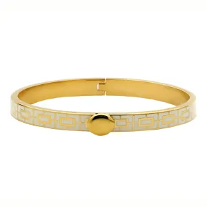 HALCYON DAYS 18K YELLOW GOLD PLATED 6MM SKINNY CHAIN CREAM ENAMEL BANGLE BRACELET