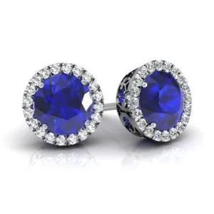 Halo Studs with Blue Sapphires