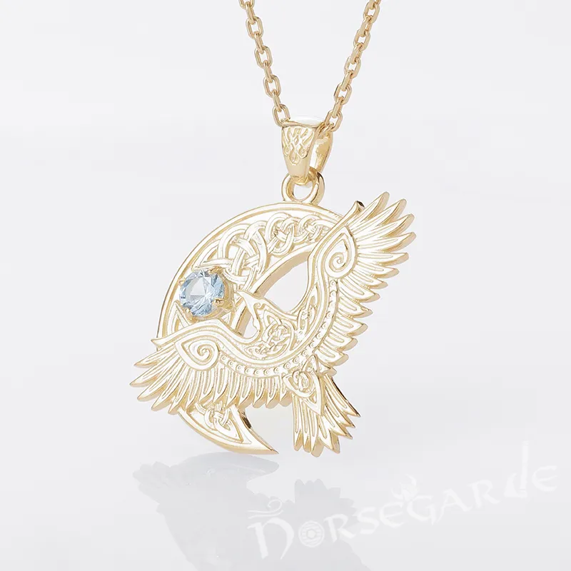 Handcrafted Raven and the Moon Pendant - Gold with Sapphire