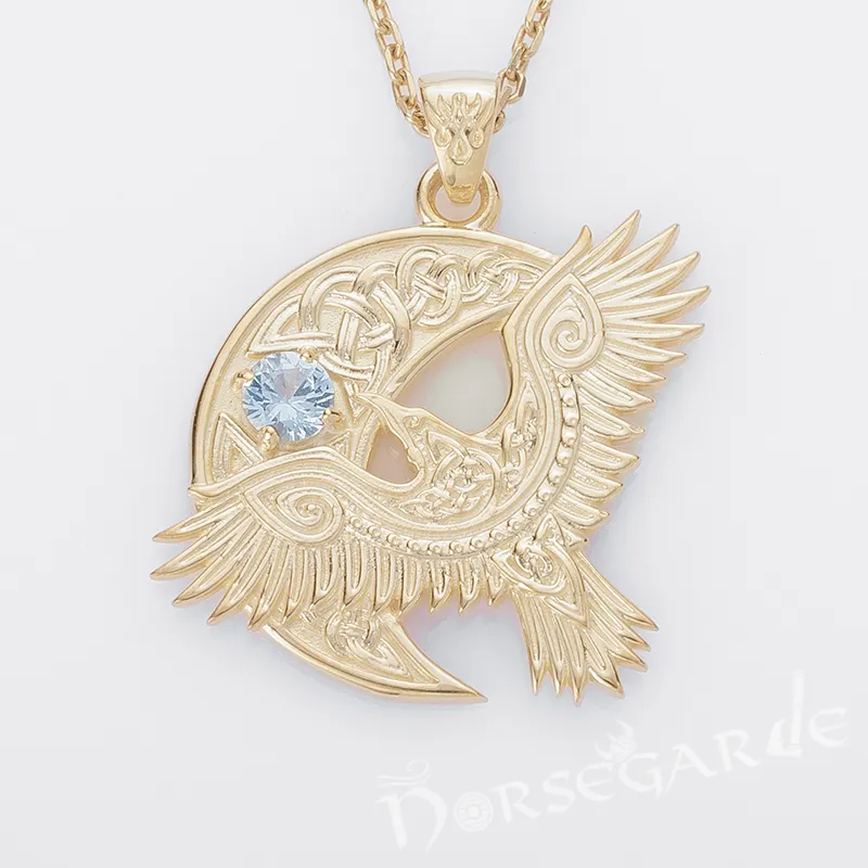 Handcrafted Raven and the Moon Pendant - Gold with Sapphire