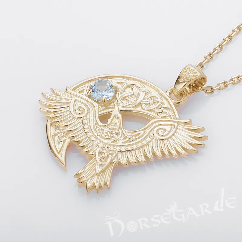 Handcrafted Raven and the Moon Pendant - Gold with Sapphire