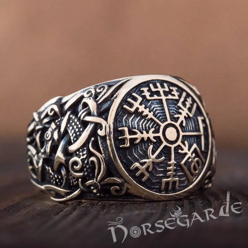 Handcrafted Vegvisir Mammen Style Ring - Bronze